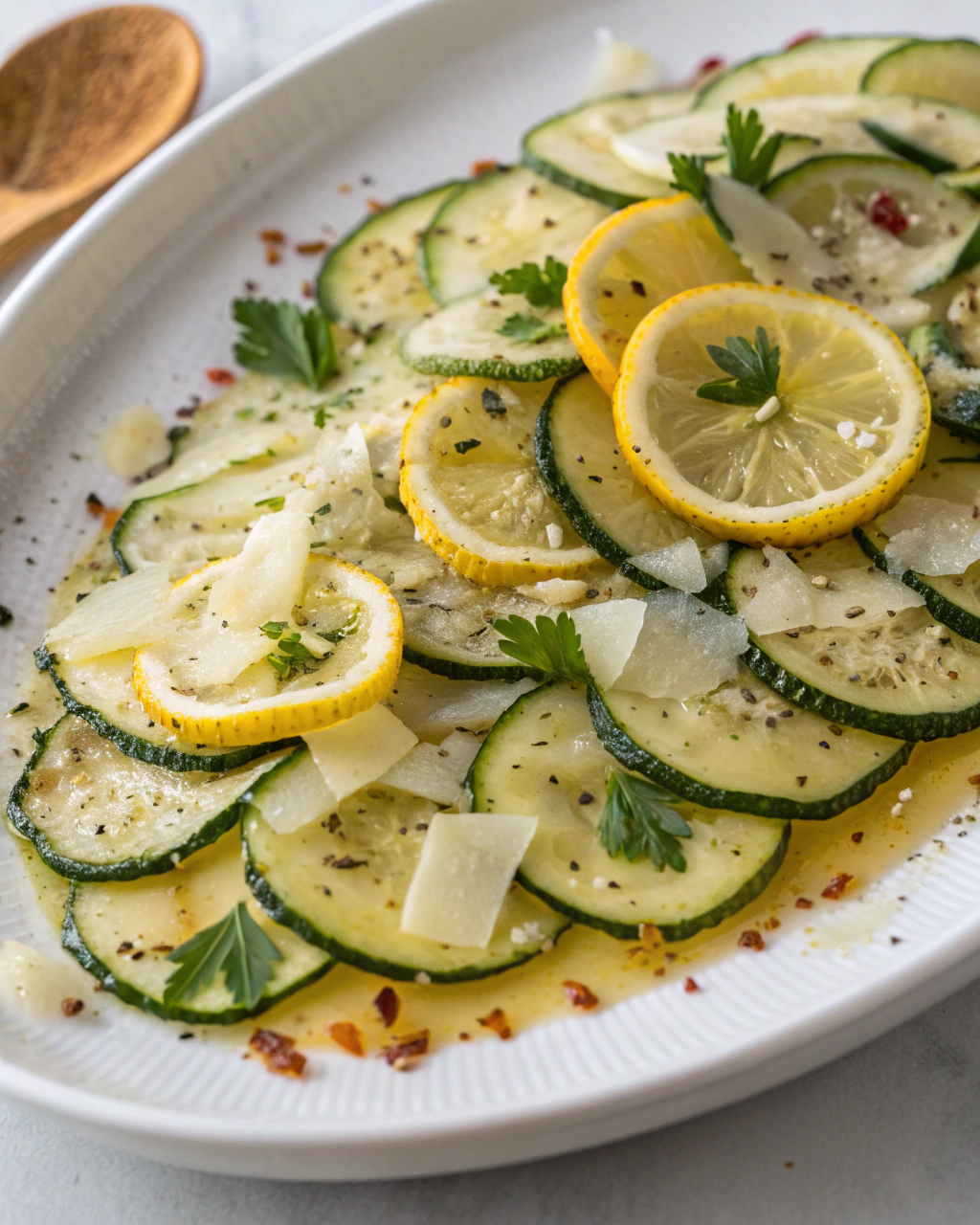 Carpaccio di Zucchine con Limone, Olio e Scaglie di Parmigiano