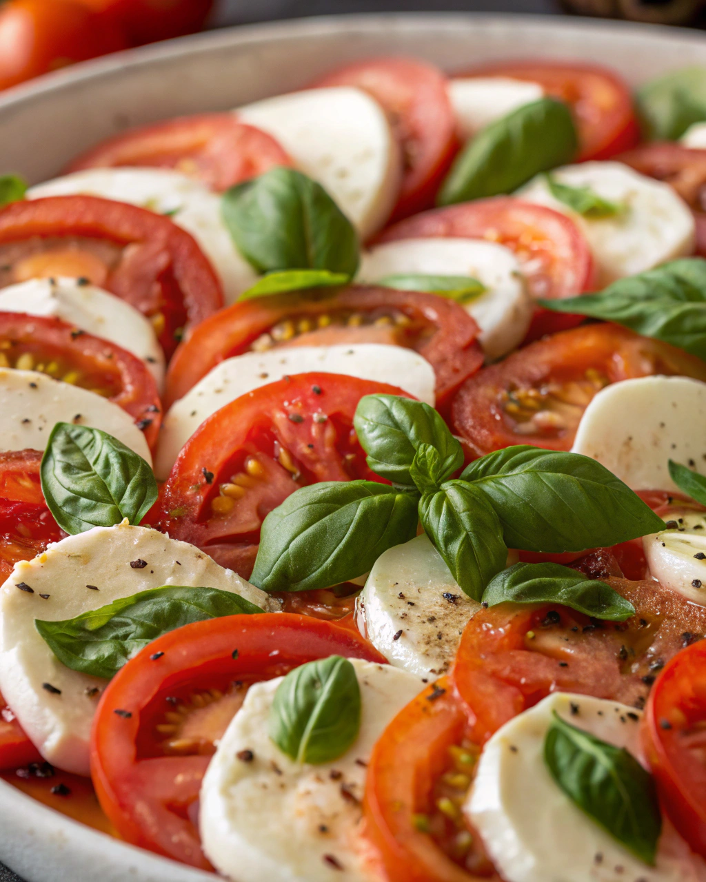 Insalata Caprese Classica con Pomodori Maturi e Basilico Fresco