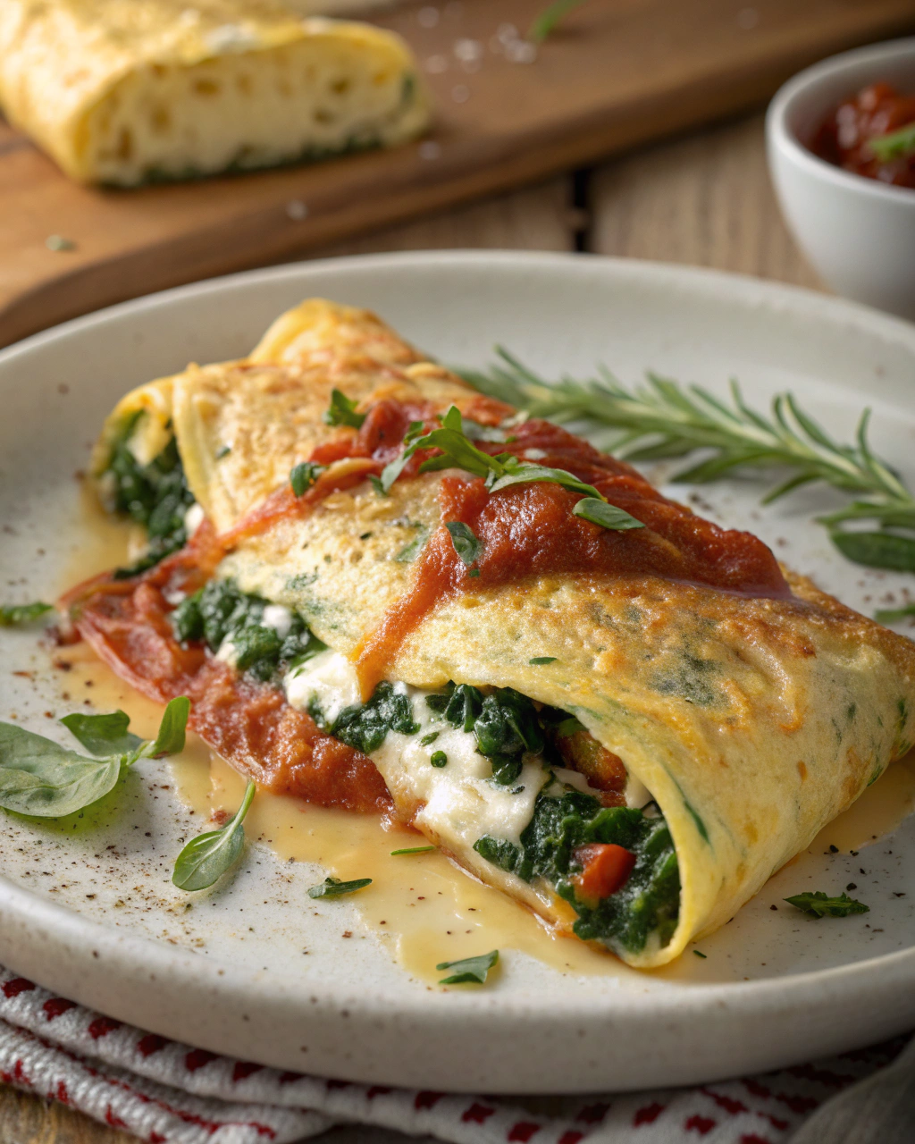 Omelette Ripiena con Formaggio e Spinaci