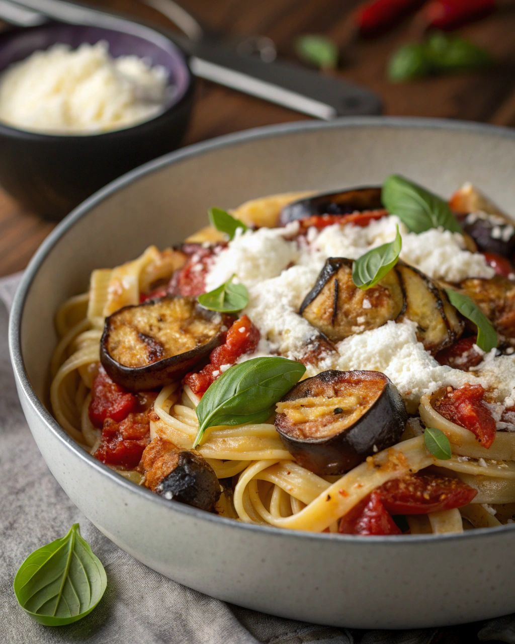 Pasta alla Norma con Melanzane Fritte e Ricotta Salata
