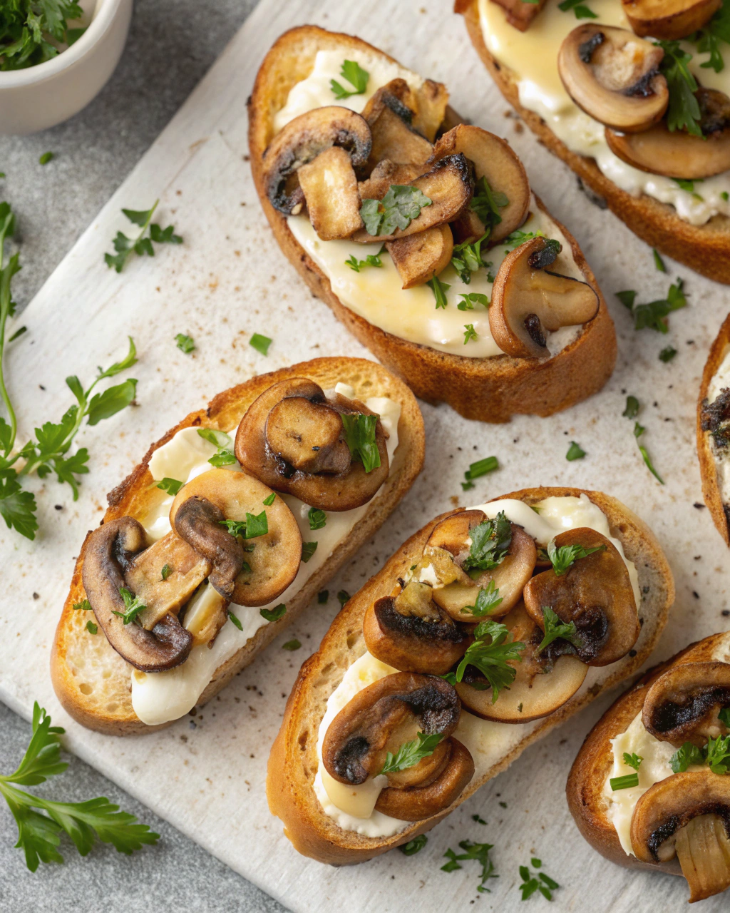 Crostini con funghi e scamorza
