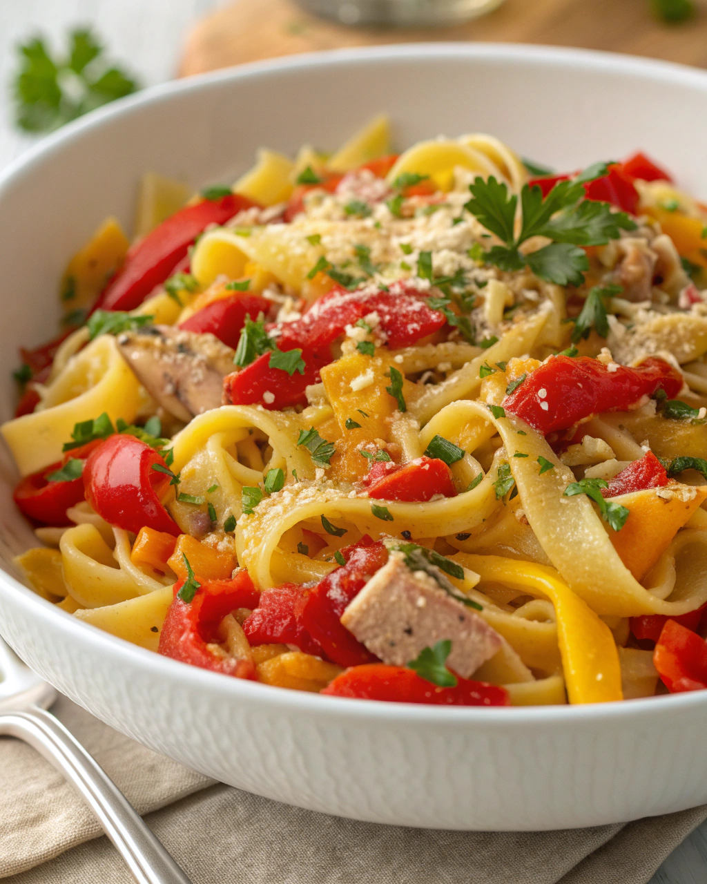 Pasta con peperoni e tonno
