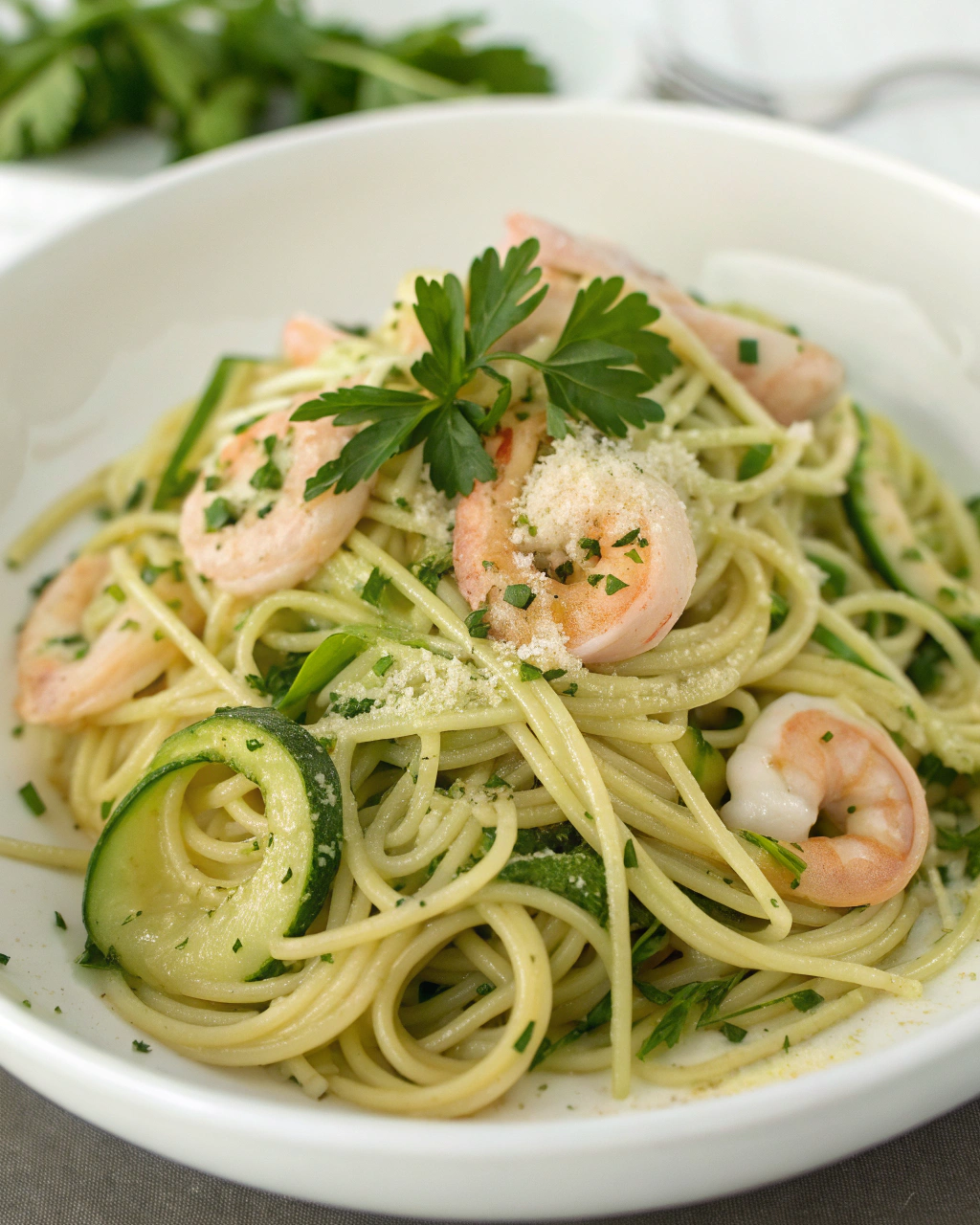 Pasta con zucchine e gamberi