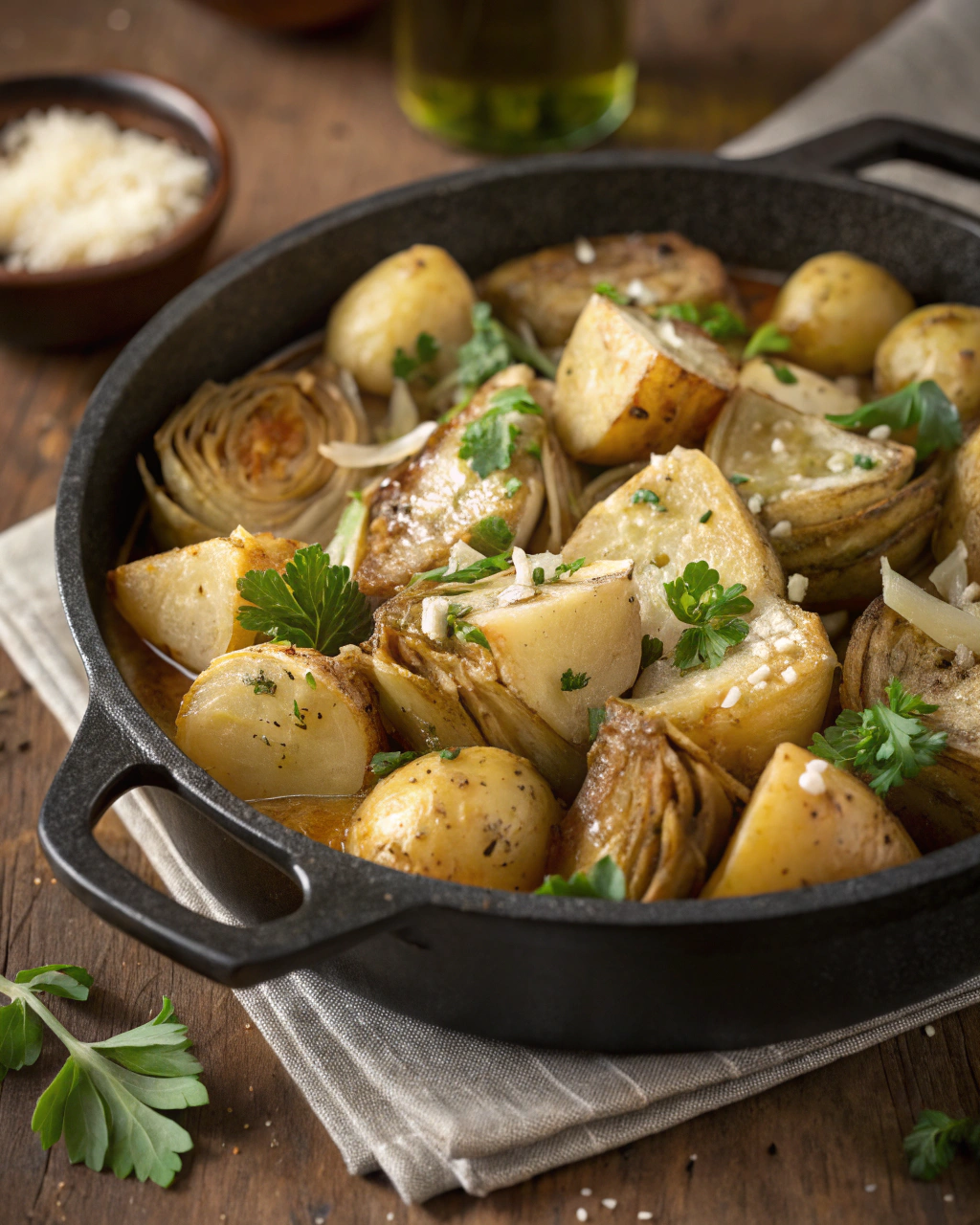 Patate e carciofi in tegame