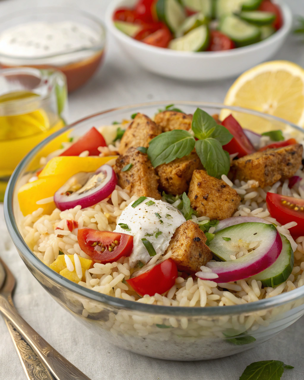 Riso freddo con pollo e verdure