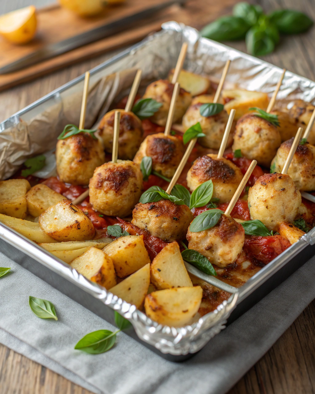Spiedini di polpette e patate