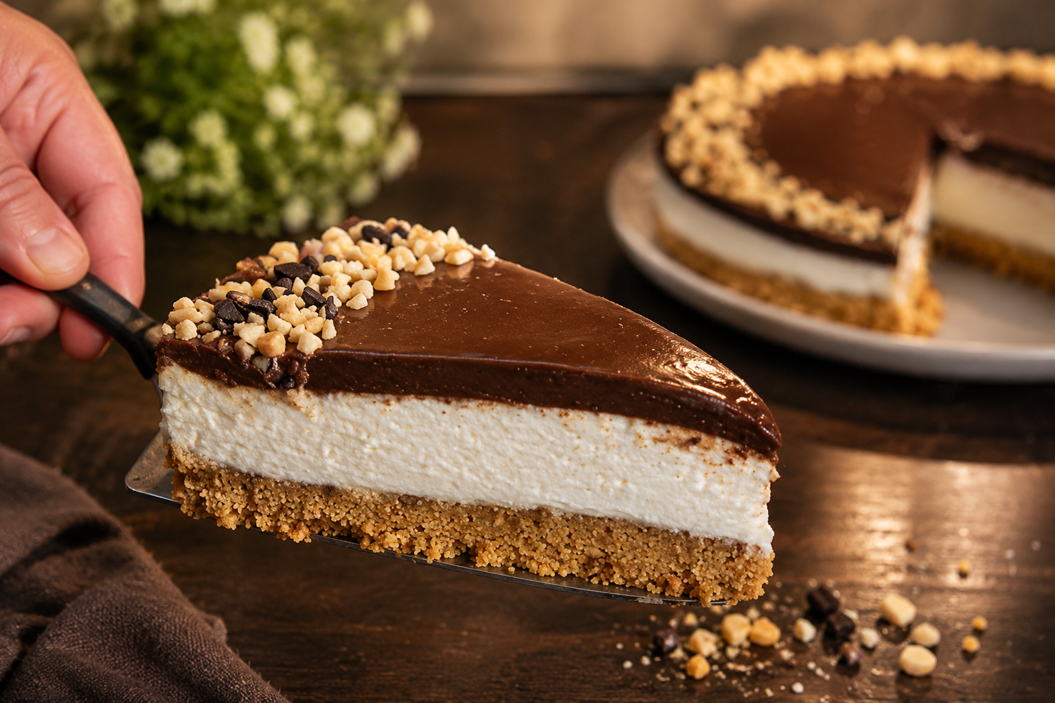 Solo 5 minuti e senza forno: la torta al cioccolato fredda che ti sorprenderà 🔥 Descrizione Questa torta al cioccolato fredda è l'ideale per chi desidera un dolce goloso senza accendere il forno e in pochissimo tempo. Morbida, cremosa e dal sapore intenso di cioccolato, si prepara in meno di 5 minuti e si lascia rassodare in frigorifero. Perfetta per ogni occasione, dalle feste improvvisate alle merende estive. Informazioni Tempo di preparazione: 5 minuti Tempo di cottura: 0 minuti (nessuna cottura) Numero di porzioni: 6 Difficoltà: Facile Ingredienti Per la base 150 g di biscotti secchi (tipo digestive o frollini) 70 g di burro fuso Per la crema al cioccolato 200 g di cioccolato fondente (70% cacao) 300 ml di panna fresca liquida 50 g di zucchero a velo 1 cucchiaino di estratto di vaniglia Preparazione Frulla finemente i biscotti secchi con il burro fuso fino a ottenere un composto sabbioso e omogeneo. Distribuisci il composto sul fondo di uno stampo a cerniera da 18 cm di diametro, premendo bene con il dorso di un cucchiaio per compattare la base. Metti lo stampo in frigorifero mentre prepari la crema. Sciogli il cioccolato fondente a bagnomaria o nel microonde a intervalli brevi, mescolando per non bruciarlo, e lascia intiepidire. Monta la panna fresca con lo zucchero a velo e l’estratto di vaniglia fino a ottenere un composto soffice e non troppo fermo. Incorpora delicatamente il cioccolato fuso ormai tiepido alla panna montata, mescolando dal basso verso l’alto per mantenere la leggerezza. Versa la crema al cioccolato sulla base di biscotti, livellando la superficie con una spatola. Riponi la torta in frigorifero per almeno 3 ore, preferibilmente 4, in modo che si rassodi e i sapori si amalgamino bene. Prima di servire, puoi decorare la superficie con scaglie di cioccolato, cacao amaro in polvere o frutti rossi freschi. Consigli Usa panna fresca ben fredda per facilitare la montatura e ottenere una crema più leggera e soffice. Se preferisci un gusto più dolce, puoi aggiungere 10 g di zucchero a velo anche al cioccolato fuso prima di unirlo alla panna. Per una versione ancora più veloce, puoi usare una base di biscotti già sbriciolati, basta solo mescolarli con il burro fuso. La torta si conserva in frigorifero fino a 3 giorni coperta da pellicola trasparente. Servizio Servi la torta al cioccolato fredda tagliata a fette su piatti da dessert eleganti. Puoi accompagnarla con una pallina di gelato alla vaniglia o della crema chantilly per un tocco ancora più goloso. Ideale come dessert di fine pasto o per una merenda raffinata tra amici.
