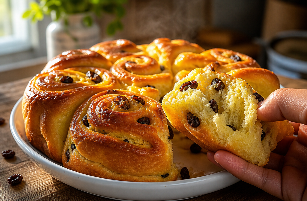 La brioche più soffice che si scioglie in bocca: il trucco della crema fatta in casa 😍 Descrizione Questa brioche è una vera coccola per il palato, con una mollica leggera, soffice e fragrante che si scioglie in bocca ad ogni morso. Il segreto sta nella crema pasticcera fatta in casa, che rende il ripieno goloso e delicato. Perfetta per una colazione speciale o una merenda da gustare in famiglia o con gli amici. Informazioni Tempo di preparazione: 45 minuti + 2 ore di lievitazione Tempo di cottura: 20-25 minuti Numero di porzioni: 8 brioche Difficoltà: Media Ingredienti Per l'impasto 300 g di farina 00 100 g di farina Manitoba 80 g di zucchero 100 ml di latte intero tiepido 70 g di burro morbido 2 uova medie 7 g di lievito di birra secco (o 20 g di lievito fresco) 1 pizzico di sale La scorza grattugiata di 1 limone Per la crema pasticcera fatta in casa 500 ml di latte intero 4 tuorli d'uovo 120 g di zucchero 40 g di amido di mais (maizena) 1 baccello di vaniglia o 1 cucchiaino di estratto di vaniglia Per decorare Zucchero a velo q.b. Burro fuso per spennellare Preparazione Prepara la crema pasticcera: scalda il latte con il baccello di vaniglia inciso nel senso della lunghezza. In una ciotola, monta i tuorli con lo zucchero fino a ottenere un composto chiaro, quindi aggiungi l'amido di mais setacciato. Quando il latte arriva a sfiorare il bollore, rimuovi il baccello di vaniglia e versa lentamente il latte caldo sui tuorli, mescolando continuamente. Riporta il tutto sul fuoco basso e cuoci mescolando finché la crema si addensa. Trasferisci in una ciotola, copri con pellicola a contatto e fai raffreddare. Per l'impasto: sciogli il lievito nel latte tiepido con un cucchiaino di zucchero e lascia riposare 10 minuti fino a quando è schiumoso. In una ciotola capiente o nella planetaria, unisci le farine setacciate, lo zucchero, la scorza di limone e il pizzico di sale. Aggiungi le uova e il latte con il lievito, impasta a media velocità finché l'impasto è omogeneo. Incorpora il burro morbido poco per volta, continuando a impastare per almeno 10 minuti fino a ottenere un impasto liscio, elastico e leggermente appiccicoso. Forma una palla, mettila in una ciotola pulita coperta da un canovaccio umido o pellicola e lascia lievitare in un luogo tiepido per circa 2 ore, o fino al raddoppio. Riprendi l’impasto e stendilo su una spianatoia leggermente infarinata formando un rettangolo di circa 40x30 cm. Distribuisci uniformemente la crema pasticcera raffreddata lasciando un bordo libero lungo i lati. Arrotola la sfoglia sul lato lungo, creando un cilindro stretto. Taglia il rotolo in 8 pezzi uguali e disponili in una teglia rivestita con carta da forno, lasciando un po’ di spazio tra loro. Copri e lascia lievitare un’altra mezz’ora. Nel frattempo preriscalda il forno a 180°C in modalità statica. Prima di infornare, spennella delicatamente le brioche con un po’ di burro fuso per una crosticina dorata. Cuoci per 20-25 minuti o finché saranno ben dorate e cotte anche all’interno. Fai raffreddare su una gratella, spolvera con zucchero a velo e servi tiepide per una vera esperienza di morbidezza e dolcezza. Consigli Usa uova e burro a temperatura ambiente per un impasto più morbido e facile da lavorare. La crema pasticcera deve raffreddarsi completamente prima di essere spalmata sull'impasto, altrimenti rischia di sciogliere la pasta lievitata. Per un tocco in più, puoi aggiungere all'impasto un cucchiaio di liquore tipo Strega o limoncello per profumarla delicatamente. Conserva le brioche in un contenitore ermetico per mantenerle soffici per 2-3 giorni, oppure congelale e scongelale a temperatura ambiente. Servizio Servi queste brioche morbide a colazione o a merenda accompagnandole con un caffè latte, un tè aromatico o una spremuta fresca. Perfette per un momento di dolcezza da condividere, anche come dessert leggero dopo un pranzo in famiglia.