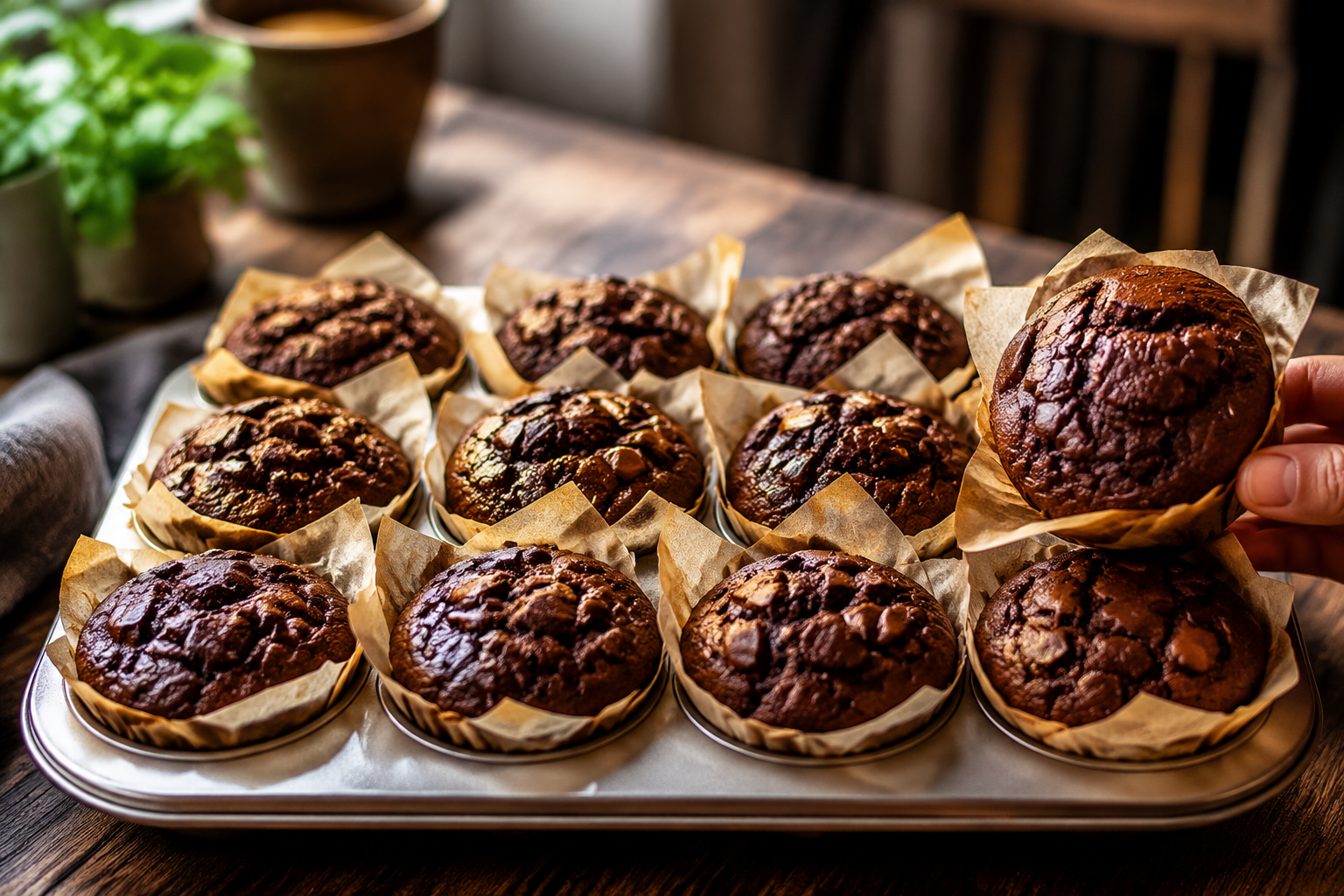 Muffin al caffè e cioccolato pronto in 5 minuti, si scioglie in bocca 🔥 Descrizione I muffin al caffè e cioccolato sono dolcetti morbidi e aromatici, arricchiti dal sapore intenso del caffè abbinato a pezzetti di cioccolato fondente che si sciolgono piacevolmente in bocca. Perfetti per una merenda veloce o una colazione golosa, si preparano rapidamente e sono adatti a chi ama il connubio tra dolcezza e gusto deciso. La loro consistenza soffice li rende irresistibili al primo morso. Informazioni Tempo di preparazione: 5 minuti Tempo di cottura: 20 minuti Numero di porzioni: 6 muffin Difficoltà: Facile Ingredienti Per l'impasto 150 g di farina 00 80 g di zucchero semolato 1 cucchiaino di lievito per dolci 1 pizzico di sale 1 uovo medio 80 ml di caffè espresso freddo 80 ml di latte a temperatura ambiente 50 ml di olio di semi di girasole Per il cioccolato 80 g di cioccolato fondente a pezzetti Preparazione Preriscalda il forno a 180°C e prepara una teglia per muffin con 6 pirottini di carta. In una ciotola capiente, setaccia la farina insieme al lievito, aggiungi lo zucchero e il pizzico di sale; mescola bene gli ingredienti secchi. In un’altra ciotola, sbatti l’uovo con il caffè espresso freddo, il latte e l’olio. Versa lentamente gli ingredienti liquidi nella ciotola con la farina e mescola delicatamente con un cucchiaio o una spatola solo fino a ottenere un composto omogeneo, evitando di lavorare troppo l’impasto. Aggiungi infine i pezzetti di cioccolato e amalgama con cura distribuindo uniformemente. Dividi l’impasto nei pirottini, riempiendoli per circa 2/3 della loro capienza. Cuoci in forno già caldo per circa 18-20 minuti, facendo la prova stecchino: inserito nel muffin deve uscire pulito o con qualche briciola umida. Estrai i muffin dal forno e lasciali raffreddare 5 minuti prima di servirli. Consigli Per un gusto più intenso, utilizza un caffè espresso ben ristretto e di qualità. Se preferisci, puoi sostituire il latte con latte di mandorla per una variante più delicata. Non mescolare troppo l’impasto per mantenere i muffin soffici e leggeri. Puoi aggiungere una spolverata di zucchero a velo o una glassa leggera al cioccolato per un tocco decorativo in più. Servizio Servi i muffin al caffè e cioccolato tiepidi o a temperatura ambiente, magari accompagnati da una tazza di caffè o cappuccino per una pausa golosa. Sono perfetti anche come snack pomeridiano o dessert semplice e veloce. Conserva i muffin in un contenitore ermetico per mantenerli morbidi per 2-3 giorni.