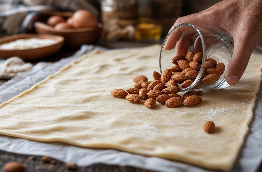 Dolce di pasta sfoglia e mandorle in 3 ingredienti Descrizione Un dessert semplice e gustoso, realizzato con soli tre ingredienti e pronto in appena 5 minuti. La croccantezza della pasta sfoglia si sposa perfettamente con la dolcezza e la fragranza delle mandorle, creando un dolce ideale per ogni pausa golosa o per accompagnare un tè o una caffè. Informazioni Tempo di preparazione: 5 minuti Tempo di cottura: 15 minuti Numero di porzioni: 4 pezzi Difficoltà: Facile Ingredienti Per il dolce 150 g di pasta sfoglia rettangolare già stesa 70 g di mandorle sgusciate e tritate grossolanamente 30 g di zucchero di canna Preparazione Preriscalda il forno a 200°C in modalità statica. Srotola la pasta sfoglia sulla carta forno e ritaglia in 4 rettangoli uguali. Distribuisci uniformemente le mandorle tritate sui rettangoli di pasta lasciando un piccolo margine ai bordi. Cospargi le mandorle con lo zucchero di canna per un effetto caramellato durante la cottura. Con un coltello, pratica dei piccoli tagli diagonali sui bordi della pasta per permettere una leggera espansione in cottura. Cuoci in forno preriscaldato per 12-15 minuti, o fino a quando la pasta risulterà gonfia e dorata e le mandorle leggermente tostare. Estrai dal forno e lascia raffreddare qualche minuto prima di servire. Consigli Usa mandorle fresche e di buona qualità per un sapore più intenso e una migliore tostatura. Se preferisci un tocco più dolce, puoi aggiungere una spolverata di zucchero a velo a fine preparazione. Per un gusto più aromatico, prova a unire alla superficie qualche goccia di miele prima della cottura. Se vuoi variare, puoi sostituire le mandorle con noci o nocciole tritate, mantenendo le stesse dosi. Servizio Servi questo dolce croccante e fragrante come merenda o dessert accompagnandolo con un tè caldo o un caffè espresso. Perfetto anche per una pausa golosa improvvisata, si presenta bene su un piatto da portata rustico per valorizzare la semplicità degli ingredienti.