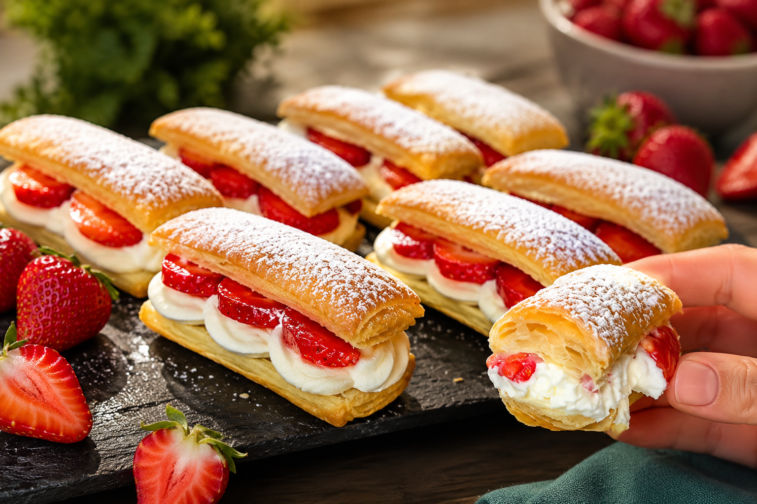 Solo 5 minuti per i dolci domenicali con crema al mascarpone e fragole 🍓 una bontà irresistibile Descrizione Un dessert fresco, veloce e delizioso perfetto per la domenica, quando vuoi concederti una coccola senza passare troppo tempo in cucina. La dolcezza delle fragole si abbina armoniosamente alla cremosa consistenza del mascarpone, creando un piacere irresistibile. Ideale da servire anche come fine pasto leggero o per un momento di convivialità con amici e famiglia. Informazioni Tempo di preparazione: 5 minuti Tempo di cottura: 0 minuti Numero di porzioni: 4 Difficoltà: Facile Ingredienti Per la crema al mascarpone 250 g mascarpone 2 cucchiai di zucchero a velo 100 ml panna fresca da montare 1 cucchiaino di estratto di vaniglia (facoltativo) Per la decorazione 250 g fragole fresche 2 cucchiai di zucchero semolato qualche fogliolina di menta fresca (facoltativo) Preparazione Lava le fragole, rimuovi il picciolo e tagliale a fettine sottili. Metti le fragole in una ciotola e spolverale con lo zucchero semolato. Lascia riposare per 5 minuti per farle leggermente macerare e sprigionare il loro succo. Nel frattempo, monta la panna fredda di frigorifero con lo zucchero a velo e l’estratto di vaniglia fino a ottenere una consistenza morbida ma ferma. In un'altra ciotola, ammorbidisci il mascarpone mescolandolo brevemente con una forchetta. Incorpora delicatamente la panna montata al mascarpone, aiutandoti con una spatola, per ottenere una crema liscia e soffice. Distribuisci la crema al mascarpone in 4 coppette o bicchieri trasparenti. Adagia le fragole macerate sulla crema, aggiungendo anche un po’ del succo formato durante la macerazione per un tocco di dolcezza in più. Decora con qualche fogliolina di menta fresca per un effetto fresco e profumato, quindi servi immediatamente. Consigli Utilizza mascarpone e panna ben freddi per facilitare la montatura e ottenere una crema più soffice. Per una variante più leggera, puoi sostituire metà della panna con yogurt greco. Se preferisci un dessert al cucchiaio più goloso, aggiungi un filo di miele o qualche scaglie di cioccolato fondente sulla superficie. Puoi preparare le fragole in anticipo e conservarle in frigorifero, ma monta la panna e unisci la crema solo poco prima di servire per mantenere la freschezza. Servizio Servi questi dolci in coppette trasparenti o piccoli bicchieri per valorizzare il contrasto cromatico tra la crema bianca e le fragole rosse. Ottimo accompagnamento con un tè leggero, caffè o un bicchiere di vino dolce da dessert. Ideale per concludere un pranzo domenicale con un tocco di dolcezza e freschezza senza complicazioni.