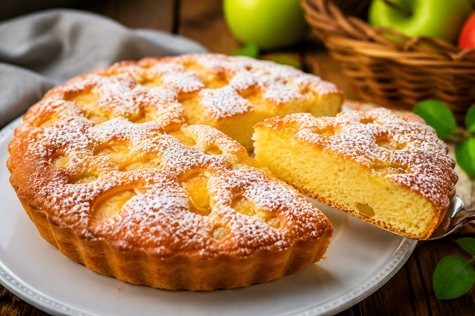 Torta alle mele in 5 minuti: la ricetta furba che conquista al primo assaggio 🍎👌 Descrizione Questa torta alle mele è una vera salvezza per chi ha poco tempo ma non vuole rinunciare al gusto e alla dolcezza delle mele fresche. Morbida, profumata e con una superficie leggermente croccante, si prepara in soli 5 minuti e poi cuoce in forno raggiungendo un equilibrio perfetto tra dolcezza e freschezza. È ideale per una merenda improvvisata o per un dessert last minute che conquista tutti al primo assaggio. Informazioni Tempo di preparazione: 5 minuti Tempo di cottura: 35-40 minuti Numero di porzioni: 6 Difficoltà: Facile Ingredienti Per l'impasto 200 g farina 00 150 g zucchero semolato 2 uova medie 100 ml olio di semi di girasole 120 ml latte intero 1 bustina di lievito per dolci (16 g) 1 pizzico di sale 1 cucchiaino di estratto di vaniglia Per il ripieno 2 mele medie (preferibilmente Golden o Renette) 1 cucchiaio di succo di limone 1 cucchiaino di cannella in polvere (opzionale) Zucchero a velo q.b. per la decorazione Preparazione Preriscalda il forno a 180°C in modalità statica. Sbuccia le mele, elimina il torsolo e tagliale a fettine sottili. Spruzzale con il succo di limone per non farle ossidare e, se ti piace, cospargile con la cannella. In una ciotola capiente, monta le uova con lo zucchero fino a ottenere un composto chiaro e spumoso. Aggiungi l’olio, il latte e l’estratto di vaniglia, mescolando delicatamente con una frusta. Setaccia la farina con il lievito e il pizzico di sale, quindi incorporali al composto liquido mescolando dal basso verso l’alto per evitare grumi. Versa metà dell’impasto in una tortiera imburrata e infarinata (diametro 22-24 cm), livellando la superficie con una spatola. Distribuisci le fettine di mela sull’impasto in modo uniforme, poi copri con l’impasto restante. Guarnisci la superficie con qualche fettina di mela rimasta a decorazione. Cuoci in forno per 35-40 minuti, verificando la cottura con uno stecchino che deve uscire asciutto. Lascia raffreddare la torta nella teglia per almeno 15 minuti prima di sformarla. Spolvera con zucchero a velo prima di servire per un tocco di dolcezza in più. Consigli Usa mele non troppo mature per evitare che rilascino troppa acqua durante la cottura. Se preferisci un impasto più leggero, sostituisci metà dell’olio con yogurt naturale. Per un effetto ancora più goloso, aggiungi qualche goccia di cioccolato fondente all’impasto. Conserva la torta in un contenitore ermetico a temperatura ambiente per 2-3 giorni, o in frigorifero fino a 5 giorni. Servizio Servi questa torta alle mele tiepida o a temperatura ambiente, accompagnandola con una pallina di gelato alla vaniglia o una cucchiaiata di panna montata. È perfetta per una merenda casalinga, un fine pasto informale o anche per una colazione genuina e golosa insieme alla famiglia o agli amici.