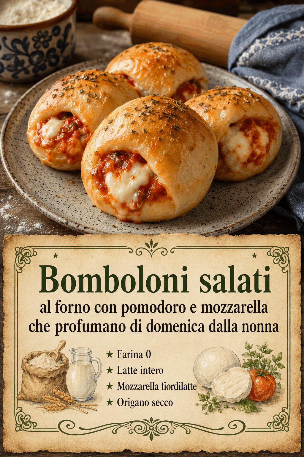 Bomboloni salati al forno con pomodoro e mozzarella che profumano di domenica dalla nonna