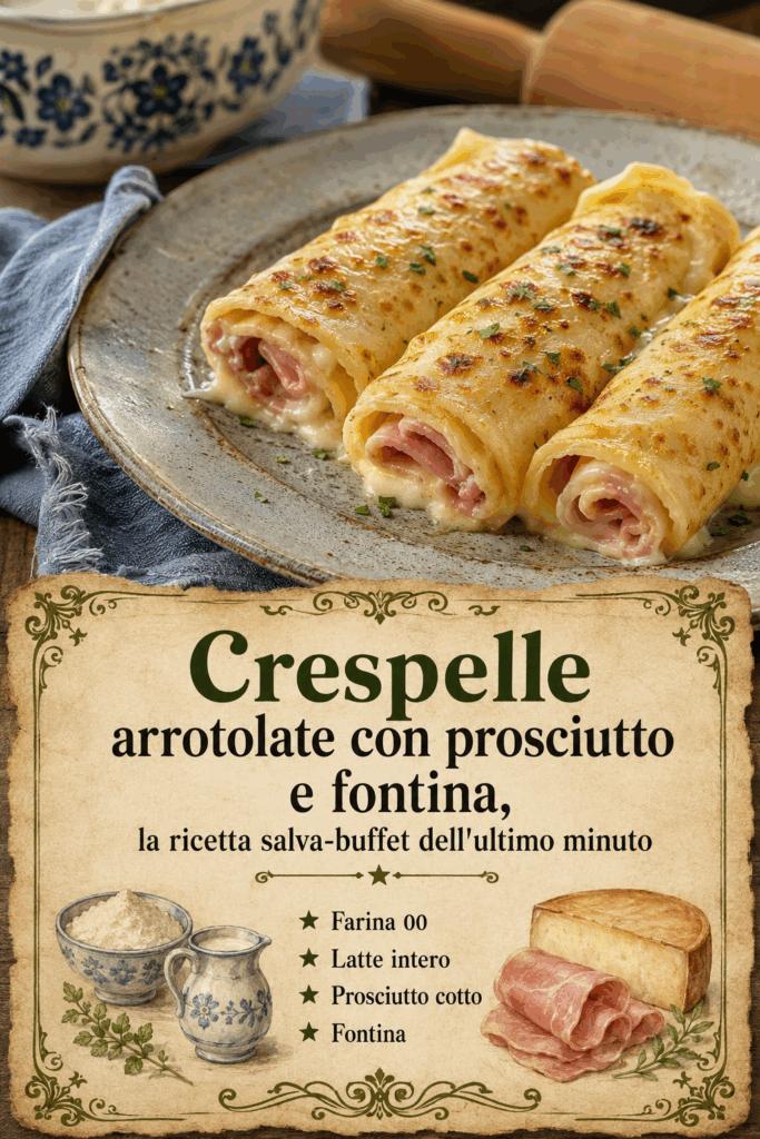 Crespelle arrotolate con prosciutto e fontina: la scaletta dei 40 minuti prima che arrivino gli ospiti