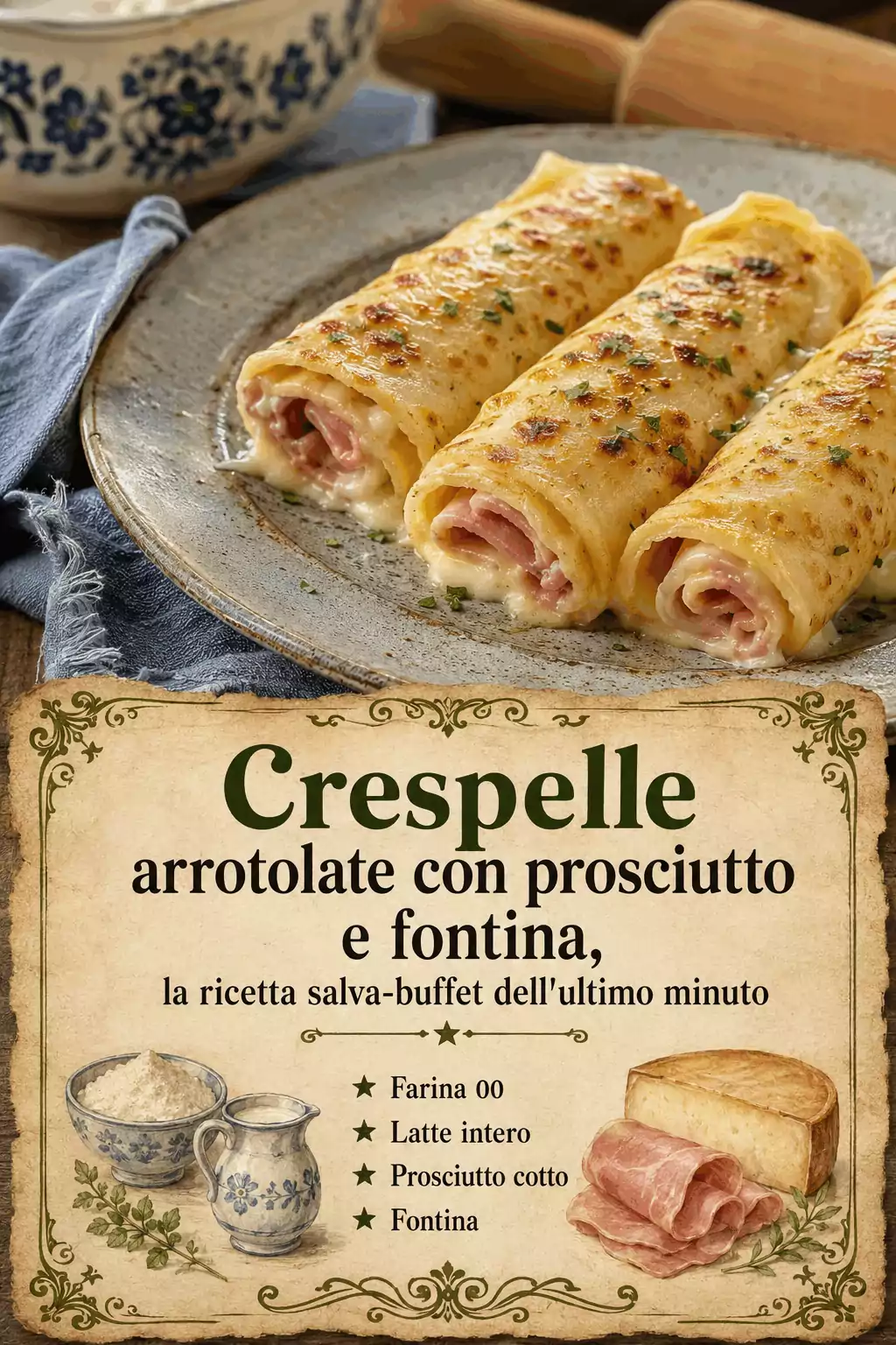 Crespelle arrotolate con prosciutto e fontina: la scaletta dei 40 minuti prima che arrivino gli ospiti