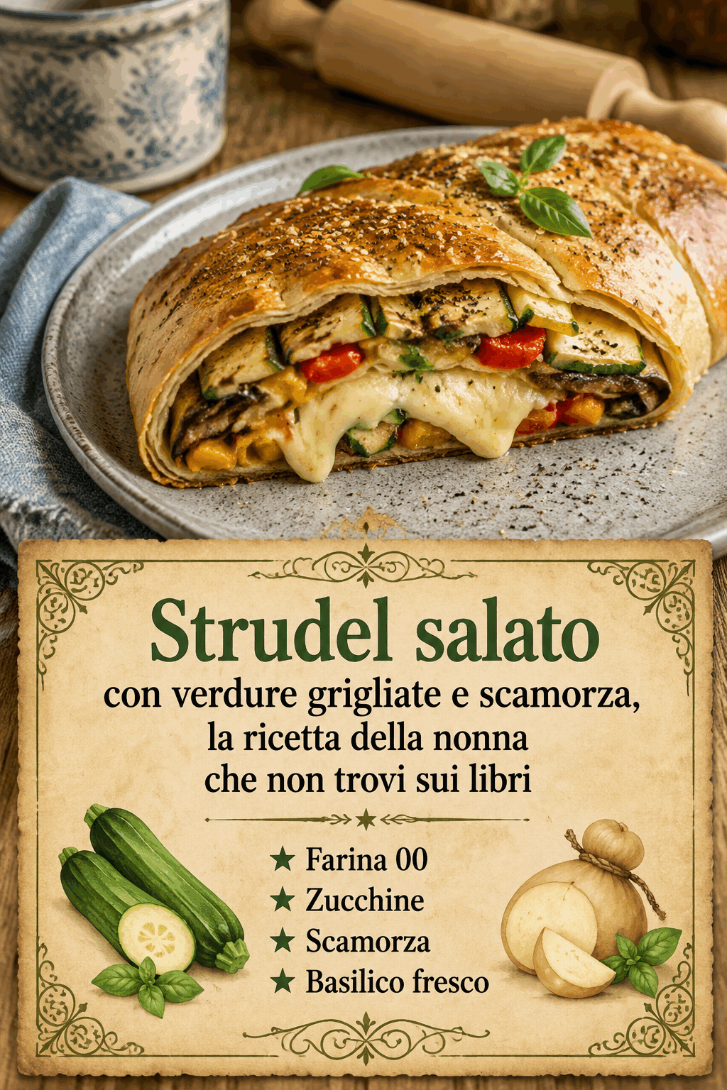 Strudel salato con verdure grigliate e scamorza, la ricetta della nonna che non trovi sui libri