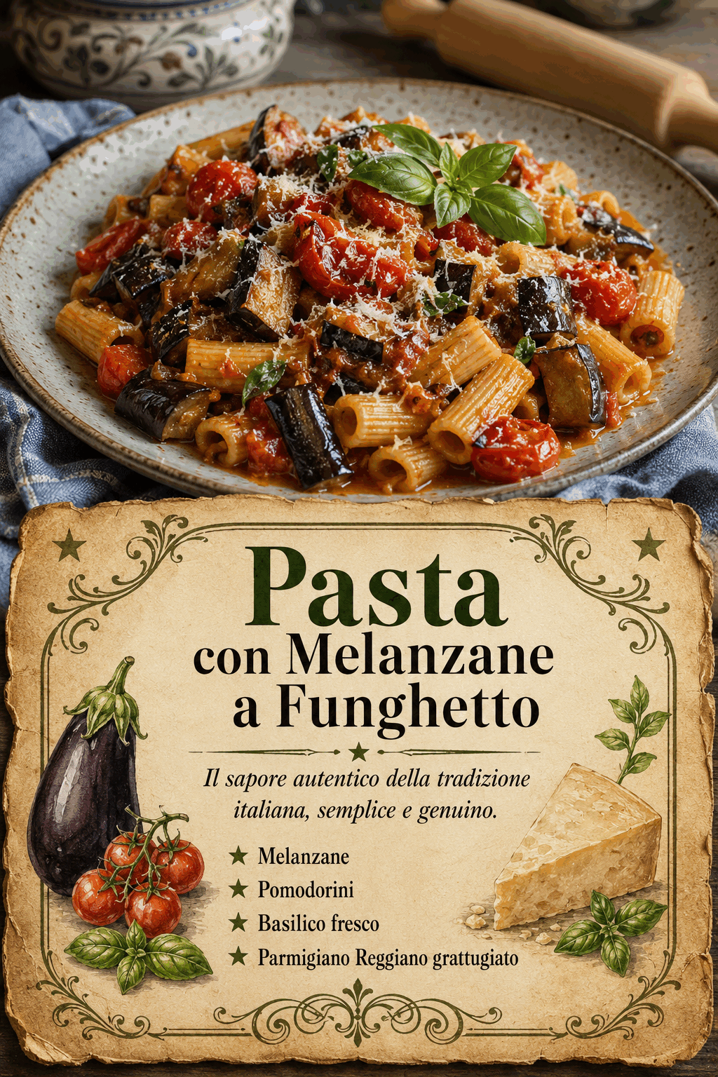 Pasta con Melanzane a Funghetto