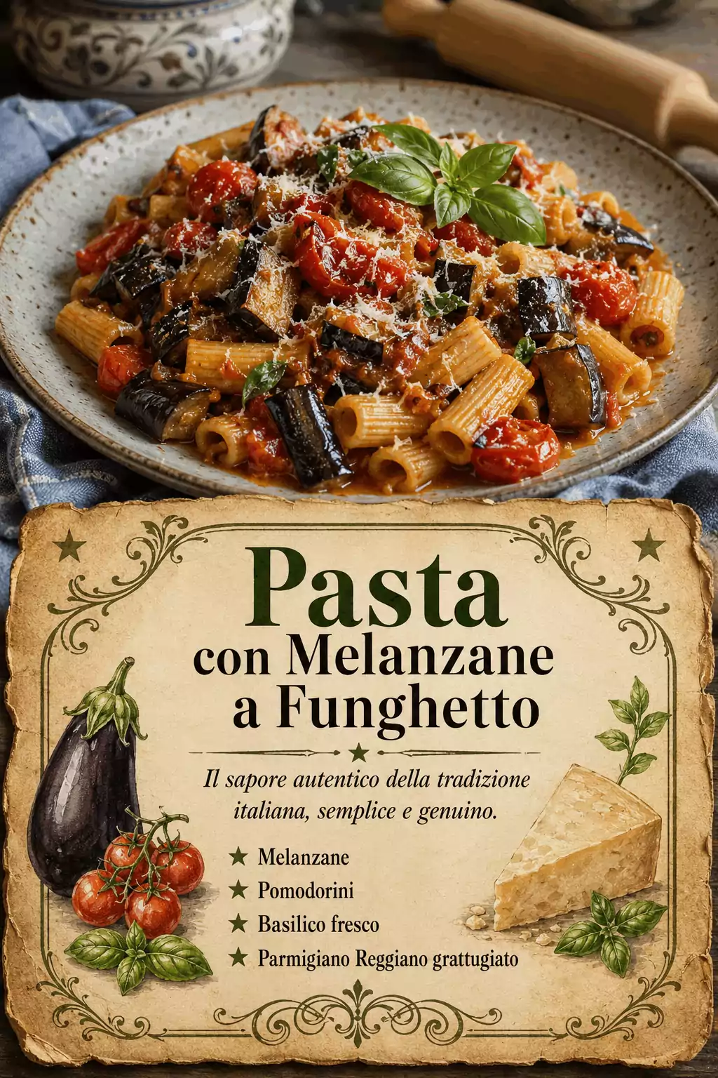 Pasta con Melanzane a Funghetto