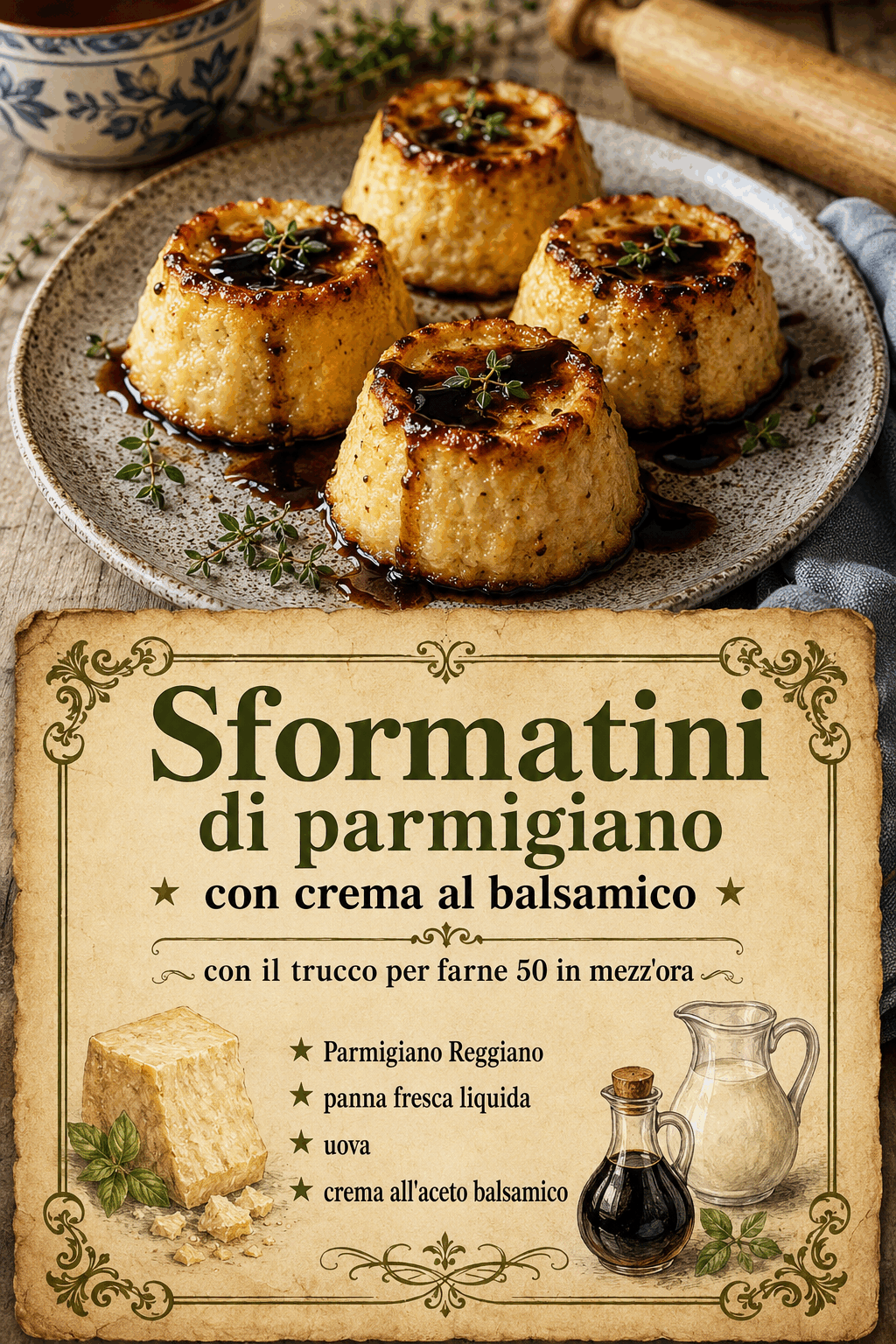 Sformatini di parmigiano con crema al balsamico con il trucco per farne 50 in mezz’ora