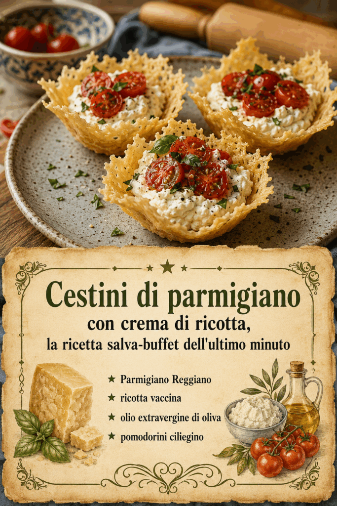 Cestini di parmigiano con crema di ricotta, la ricetta salva-buffet dell’ultimo minuto