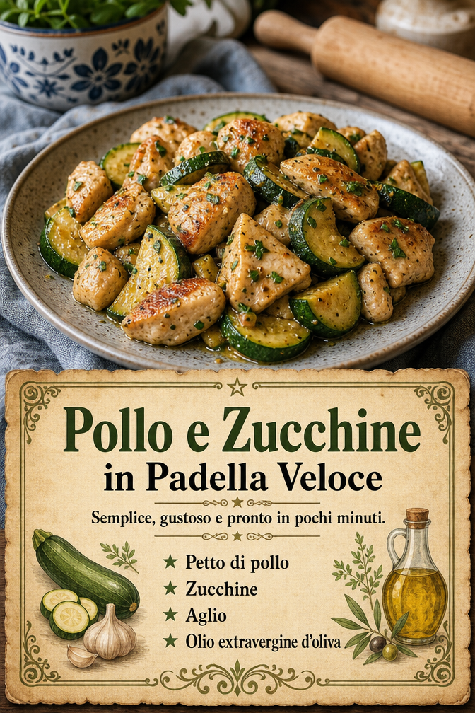 - Petto di pollo - Zucchine - Aglio - Olio extravergine d’oliva