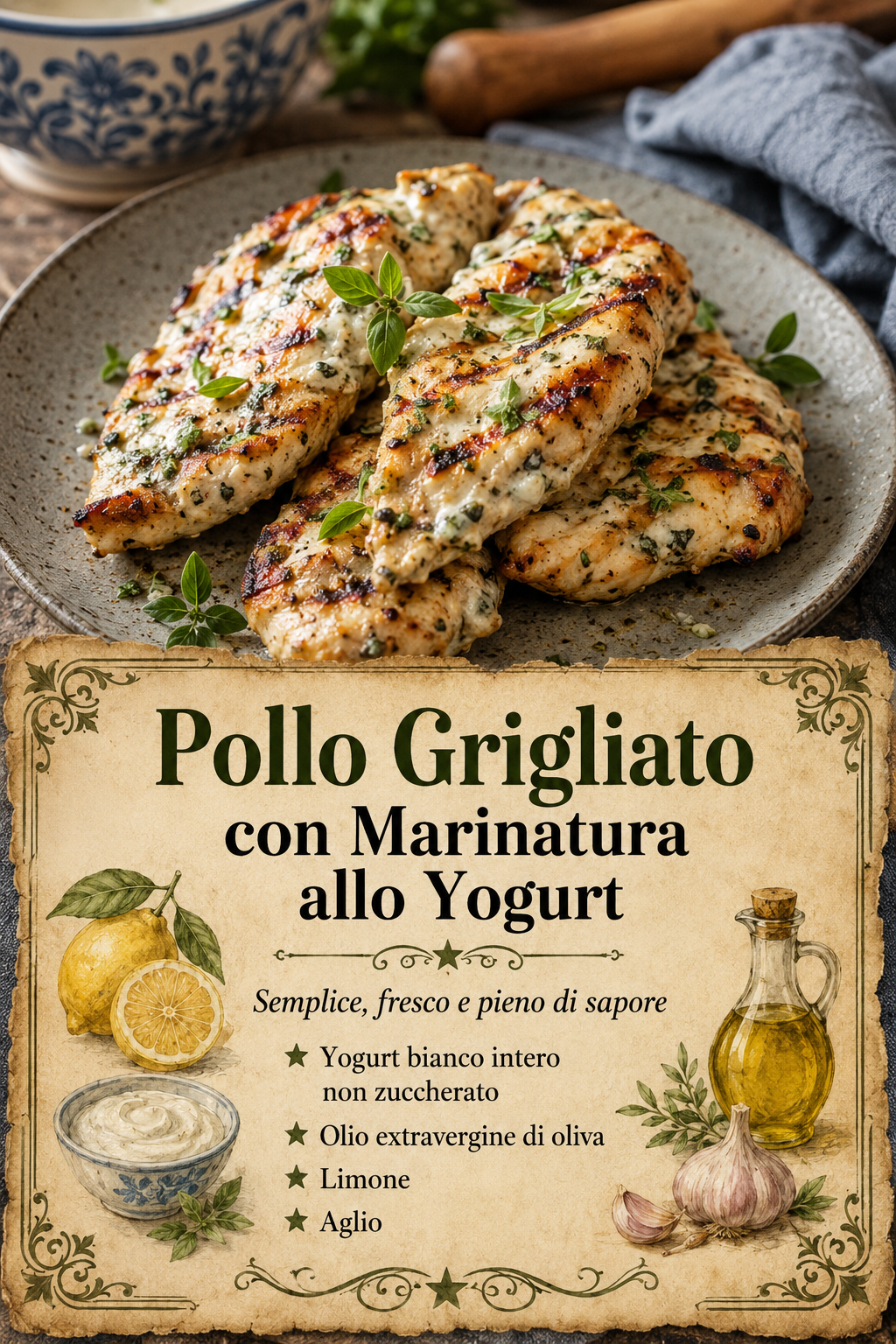 - Yogurt bianco intero non zuccherato - Olio extravergine di oliva - Limone - Aglio