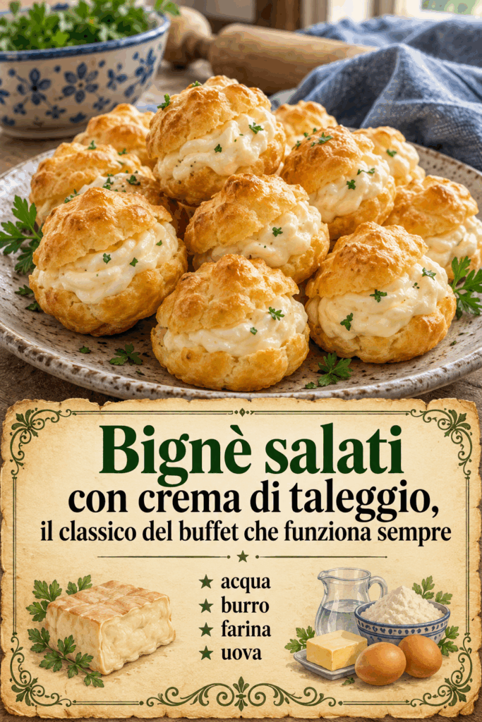 Bignè salati con crema di taleggio, il classico del buffet che funziona sempre