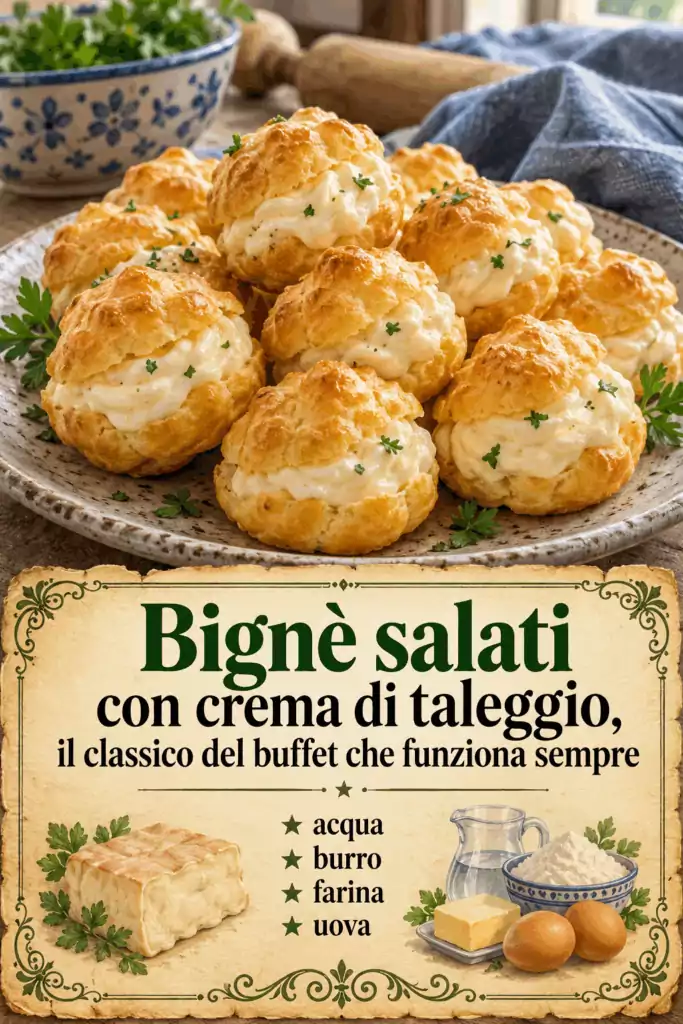 Bignè salati con crema di taleggio, il classico del buffet che funziona sempre