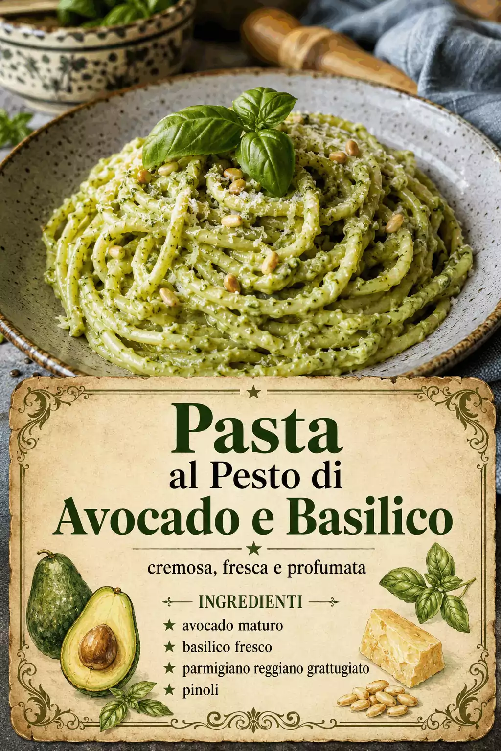Pasta al Pesto di Avocado e Basilico