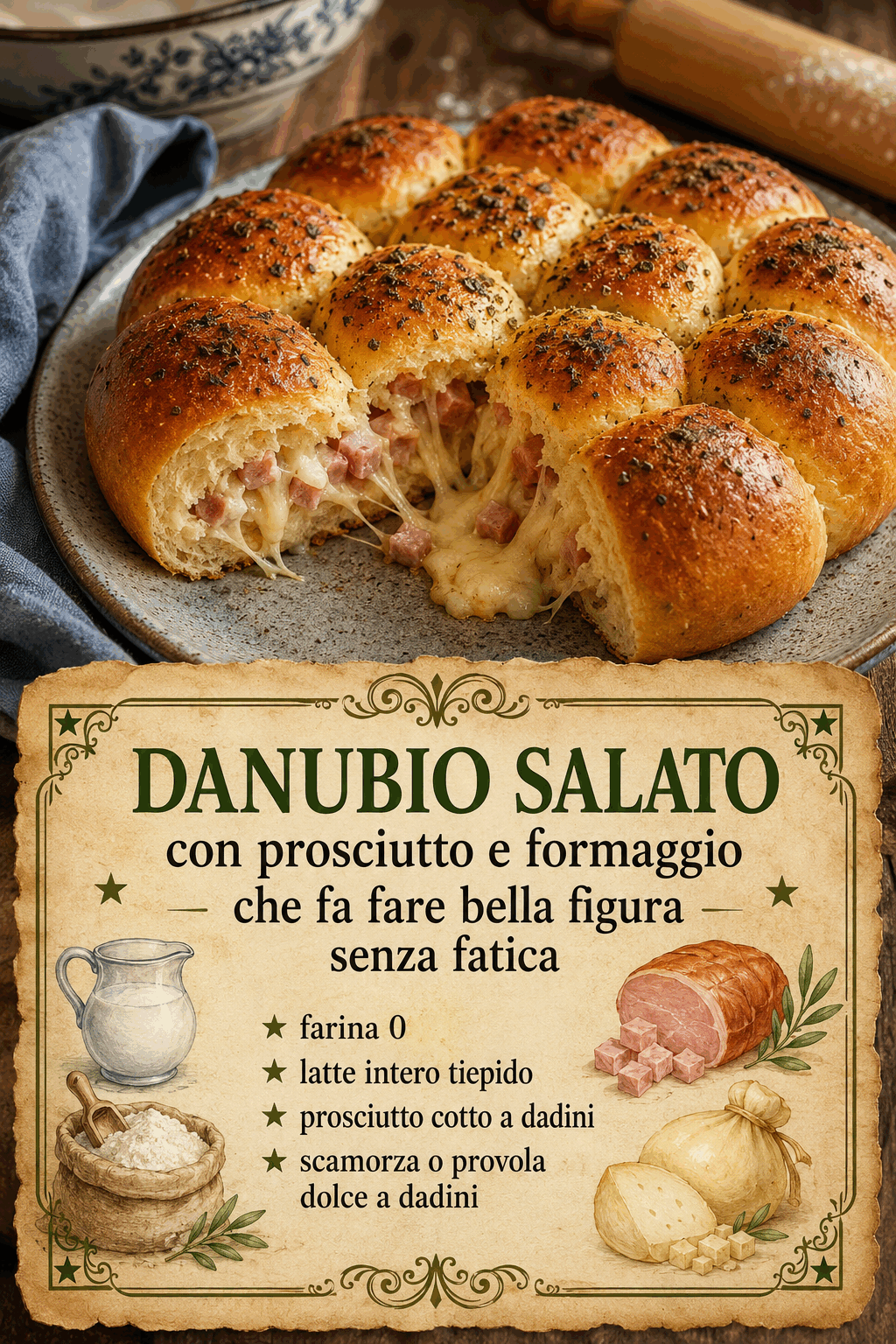 Danubio salato con prosciutto e formaggio che fa fare bella figura senza fatica