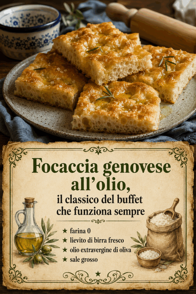 Focaccia genovese all’olio, il classico del buffet che funziona sempre
