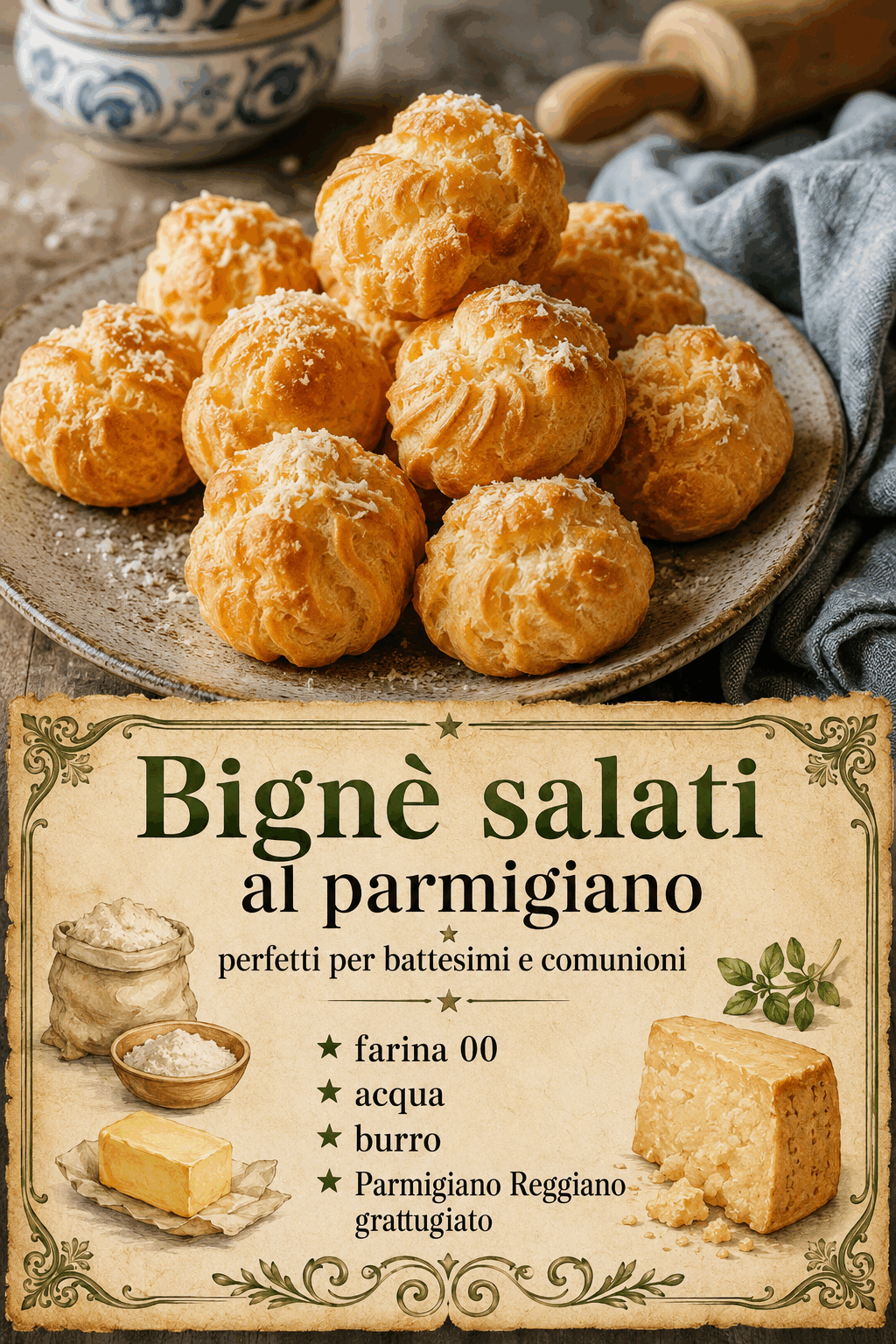 Bignè salati al parmigiano perfetti per battesimi e comunioni