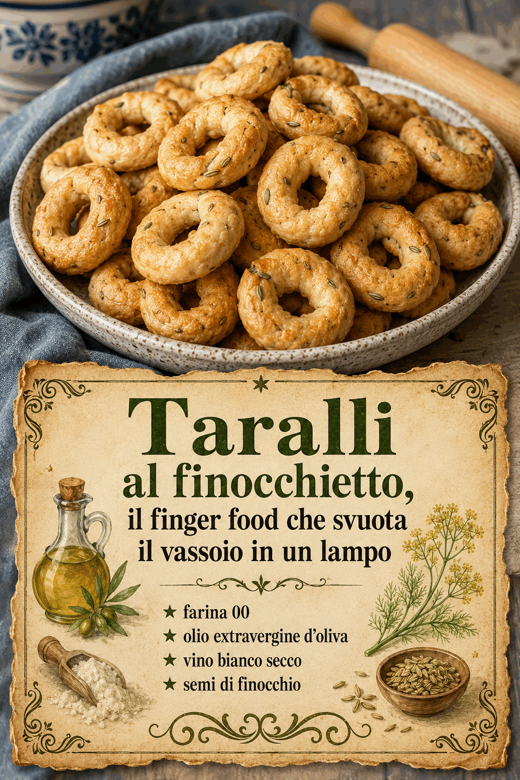 Taralli al finocchietto per l’apericena: dosi per quattro e vassoio sempre croccante