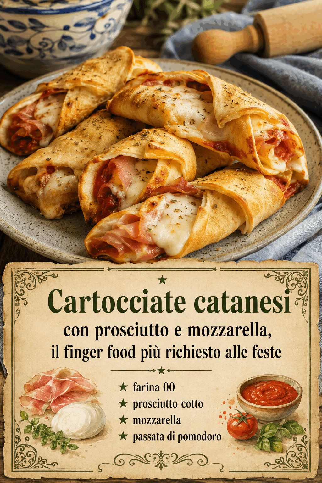 Cartocciate catanesi con prosciutto e mozzarella, il finger food più richiesto alle feste