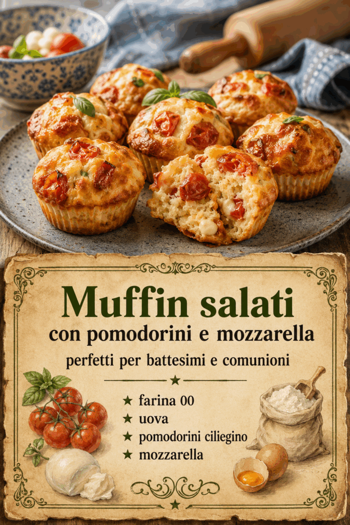 Muffin salati con pomodorini e mozzarella perfetti per battesimi e comunioni