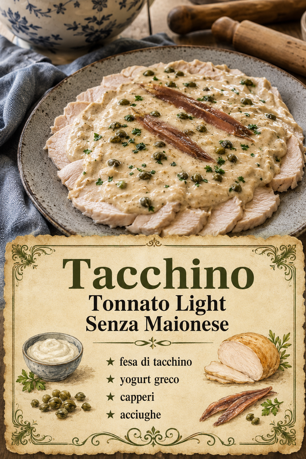 - fesa di tacchino - yogurt greco - capperi - acciughe