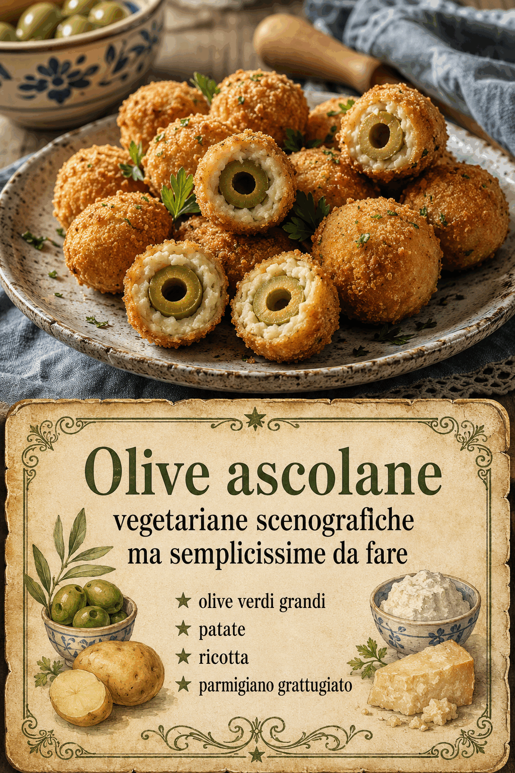 Olive ascolane vegetariane scenografiche ma semplicissime da fare