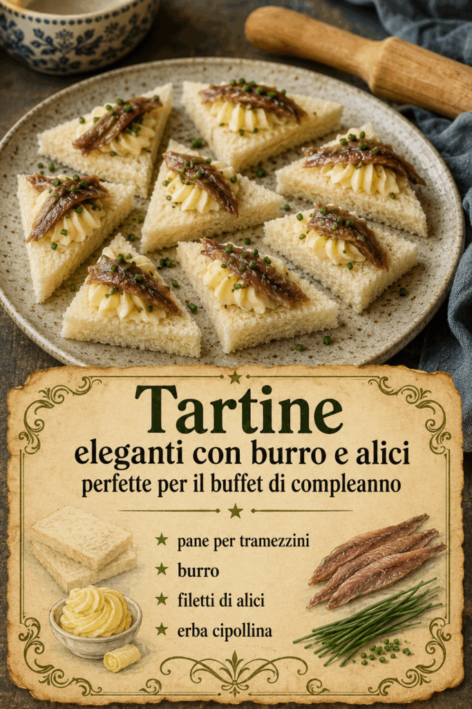Tartine con burro e alici per il buffet di compleanno: quante farne e come disporle sul vassoio