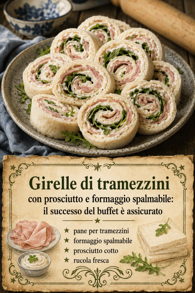 Girelle di tramezzini con prosciutto e formaggio spalmabile: dosi e organizzazione per un buffet da 20 persone