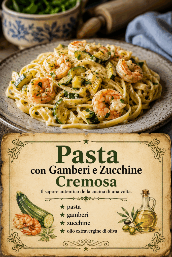 Pasta con Gamberi e Zucchine Cremosa