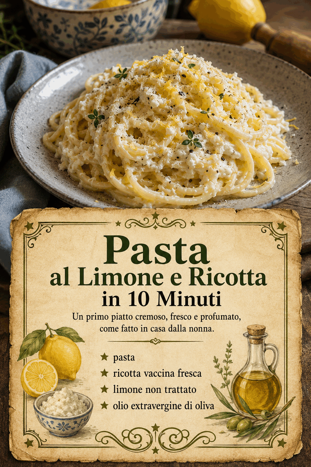 Pasta al Limone e Ricotta in 10 Minuti