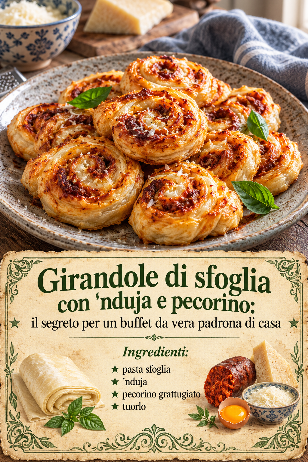 Girandole di sfoglia con ‘nduja e pecorino: il segreto per un buffet da vera padrona di casa