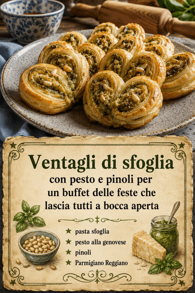 Ventagli di sfoglia con pesto e pinoli per un buffet delle feste che lascia tutti a bocca aperta