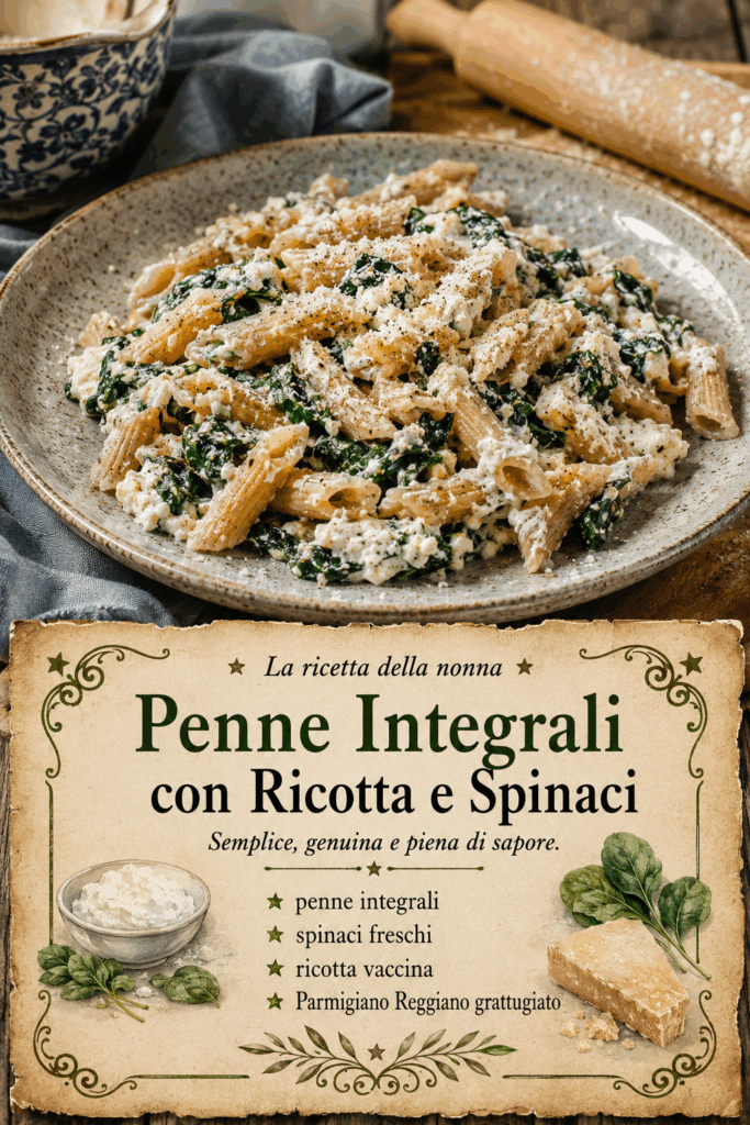 Penne Integrali con Ricotta e Spinaci