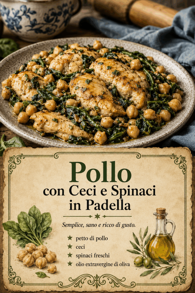 Pollo con Ceci e Spinaci in Padella