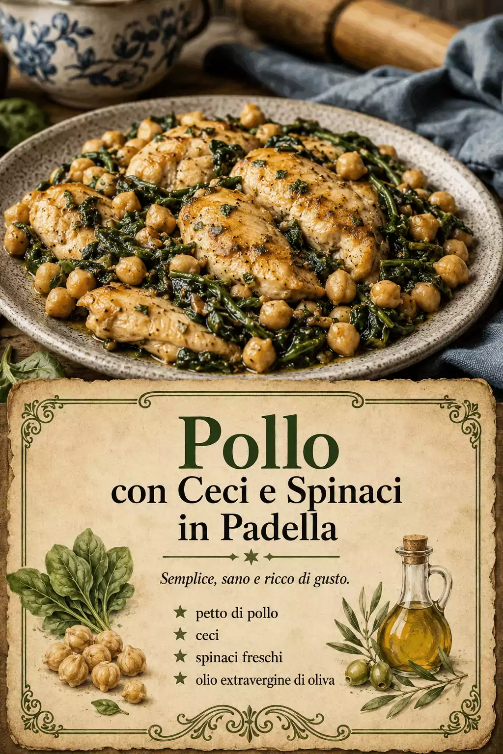 Pollo con Ceci e Spinaci in Padella