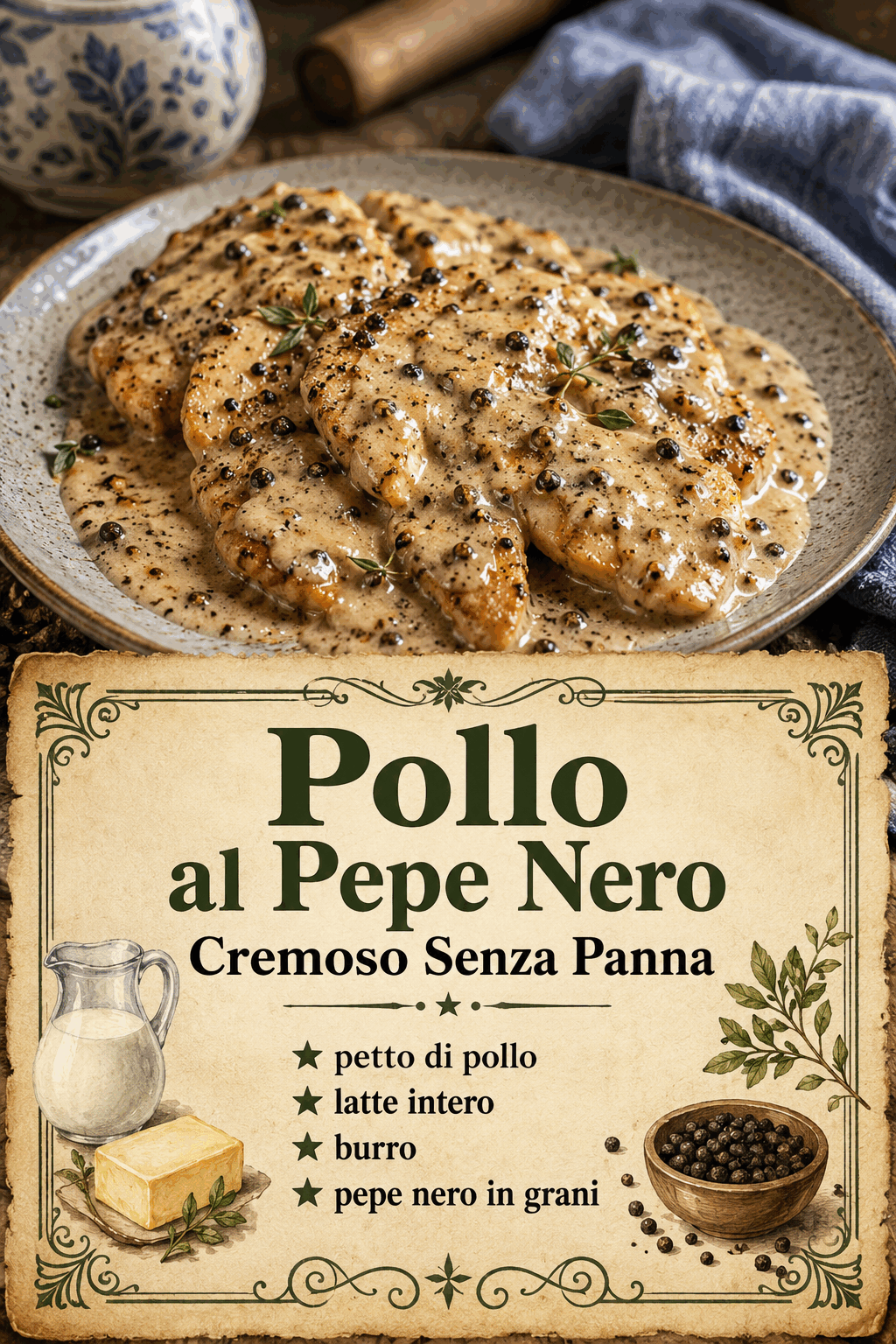 petto di pollo latte intero burro pepe nero in grani