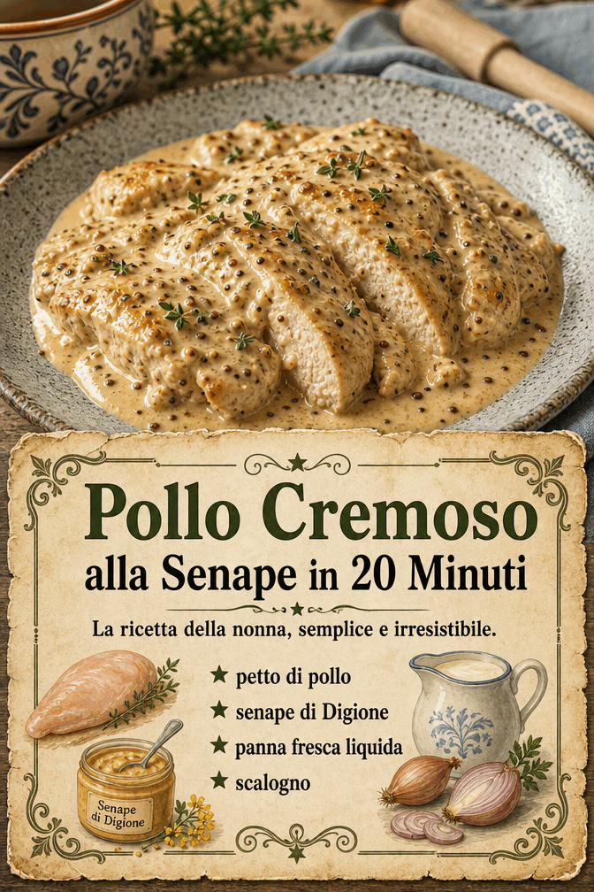 petto di pollo, senape di Digione, panna fresca liquida, scalogno