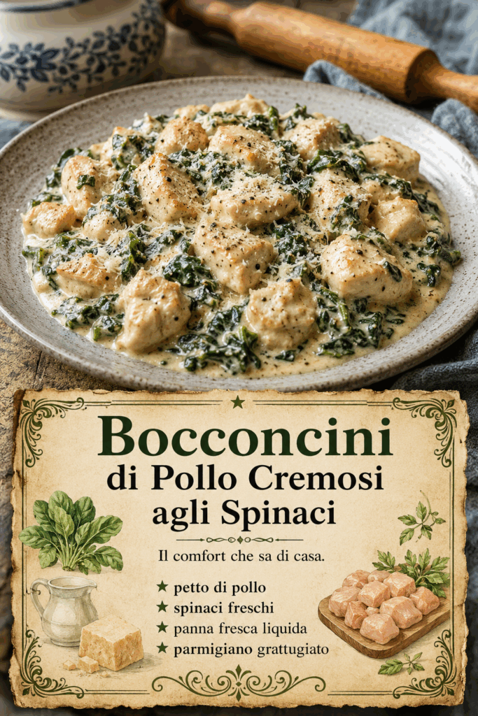 Bocconcini di Pollo Cremosi agli Spinaci