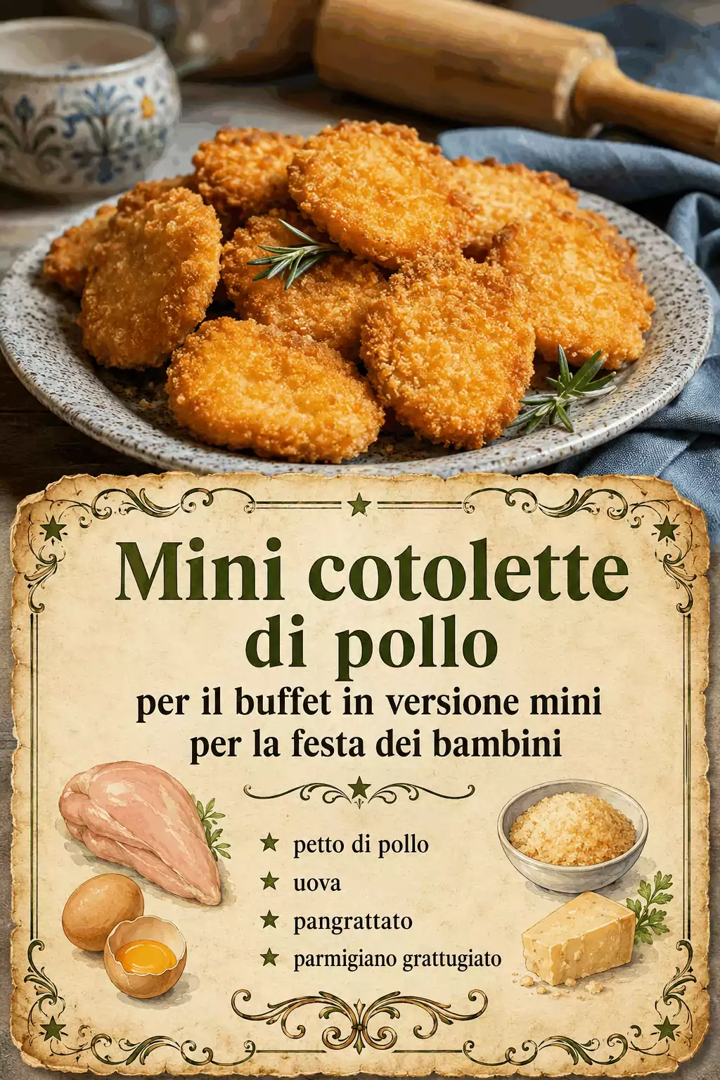 Mini cotolette di pollo per il buffet in versione mini per la festa dei bambini